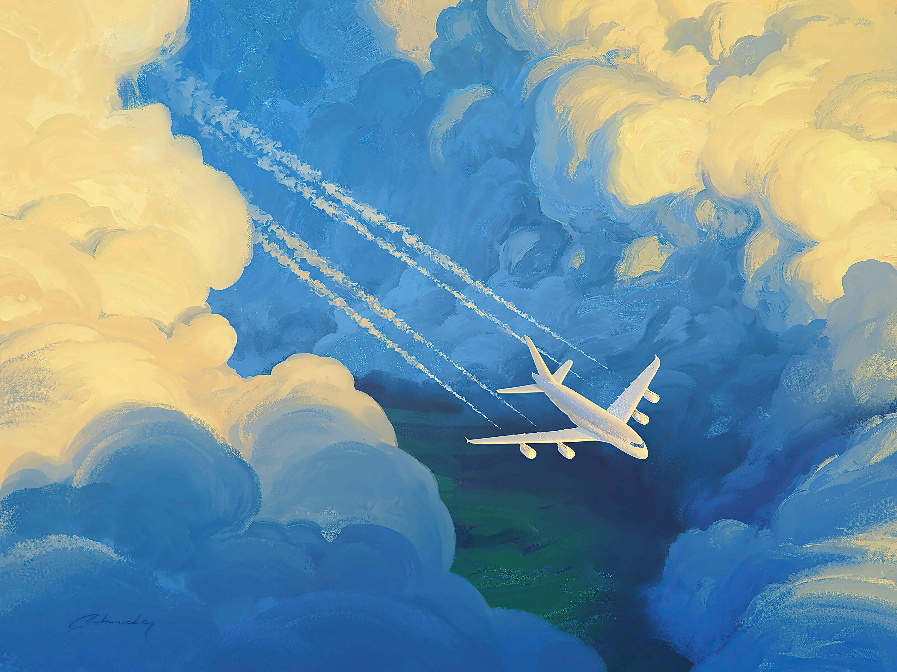 Самолеты летят в облака. Художник Artem rhads Chebokha.