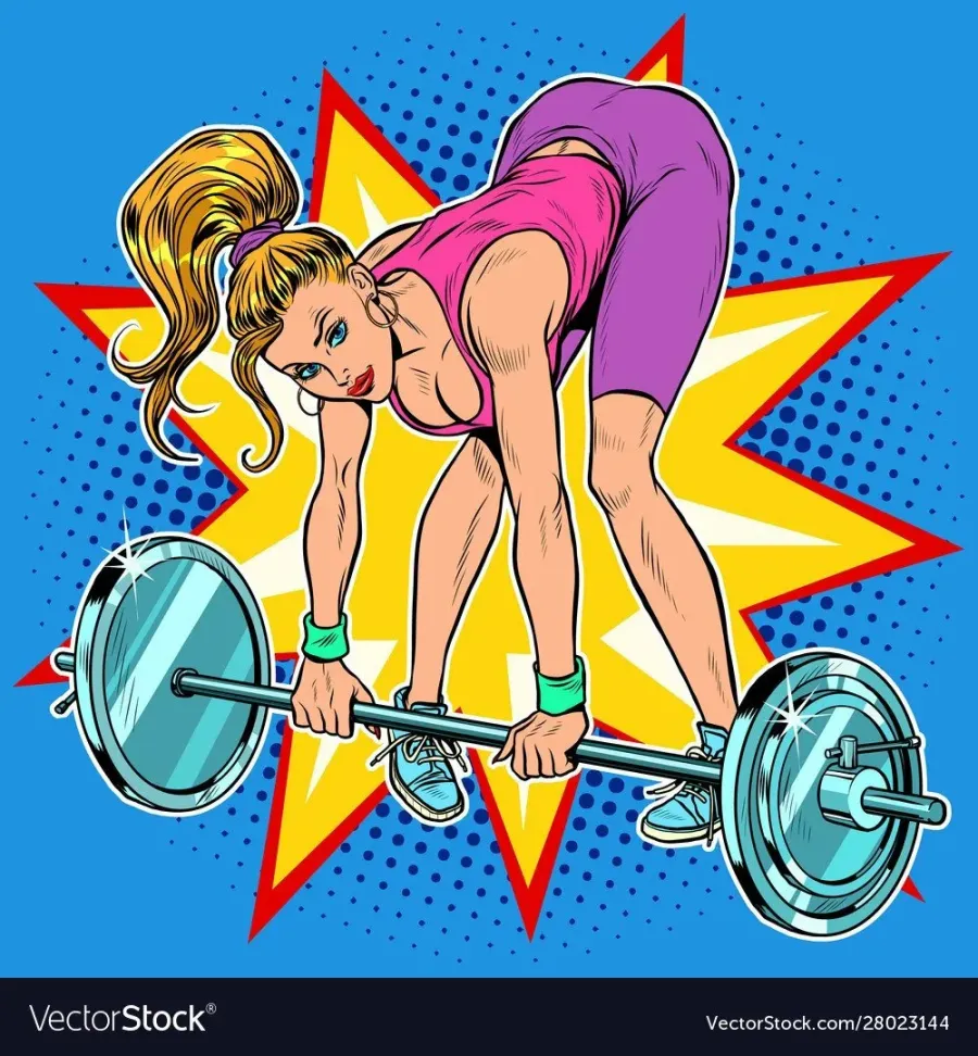 Поздравляю спортсменку. Карикатура спортсменка. Поп арт спортсменка. Девушка со штангой мультяшная. Девушка со штангой рисунок.
