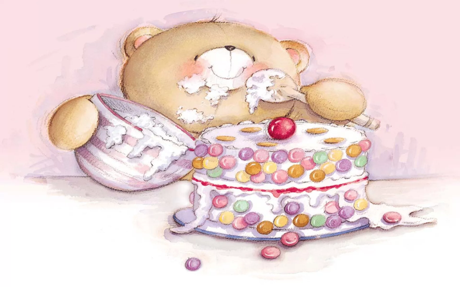 Неделя после дня рождения. Милые рисунки на день рождения. Медвежонок с тортиком. Открытка с днём рождения с мишкой. Открытка с днём рождения с медвежонком.