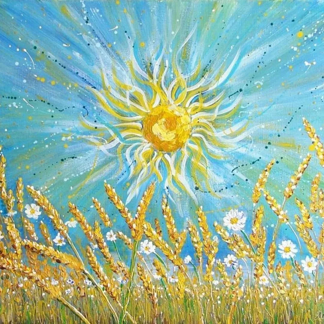 Летний солнечный день рисунок. Солнечные картины Джастина Геффри. Солнце живопись. Солнечный день живопись. Картина солнце.