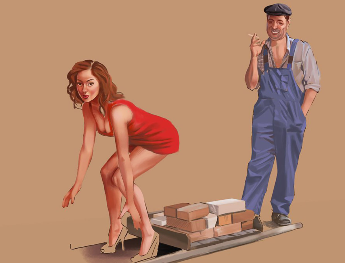 Мужчина и женщина на стройке. Плакат женщина на стройке.